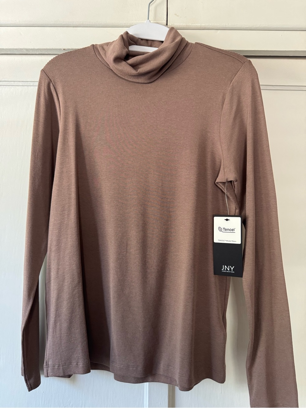 Jones New York Tencel Long-Sleeve Turtleneck Brown Top Sz S